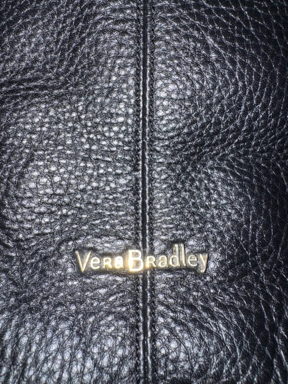 Vera Bradley Black Pebbled Leather Shoulder Bag with Gold Hardware